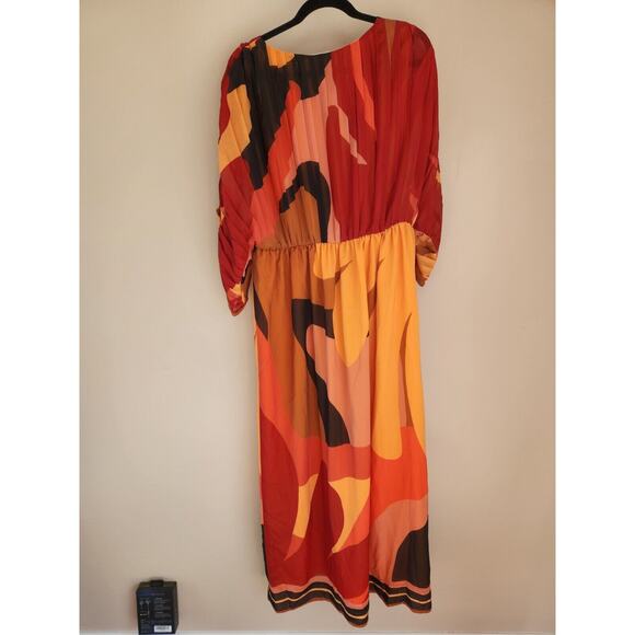 Anthropologie Farm Rio Short-Sleeve Wrap-Front Maxi Dress Size L Red #MA416 - Picture 7 of 11